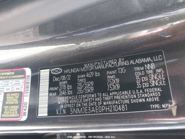 Photo 8 VIN: 5NMJE3AE0PH210481 - HYUNDAI TUCSON 