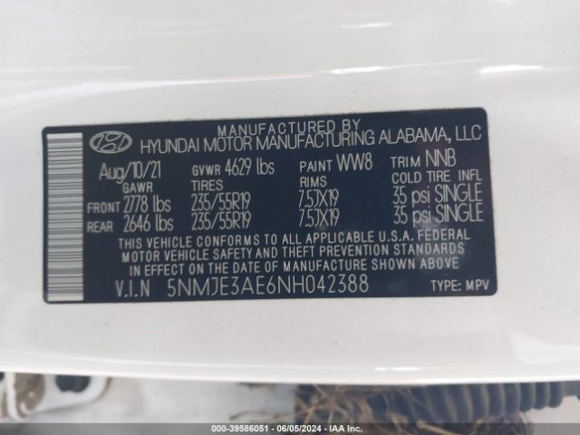 Photo 8 VIN: 5NMJE3AE6NH042388 - HYUNDAI TUCSON 