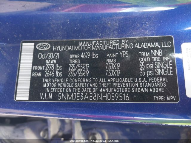 Photo 8 VIN: 5NMJE3AE8NH059516 - HYUNDAI TUCSON 