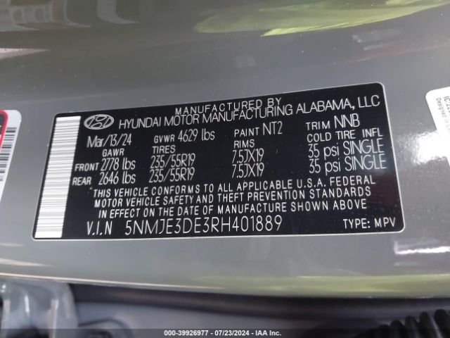 Photo 8 VIN: 5NMJE3DE3RH401889 - HYUNDAI TUCSON 