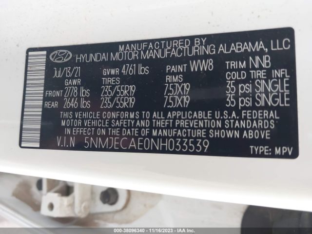 Photo 8 VIN: 5NMJECAE0NH033539 - HYUNDAI TUCSON 