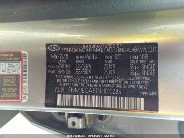 Photo 8 VIN: 5NMJECAE1NH010285 - HYUNDAI TUCSON 