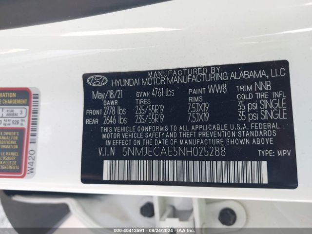 Photo 8 VIN: 5NMJECAE5NH025288 - HYUNDAI TUCSON 