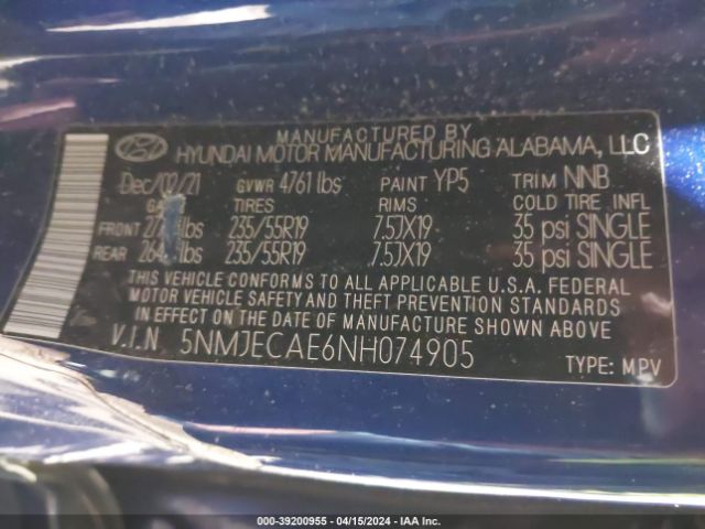 Photo 8 VIN: 5NMJECAE6NH074905 - HYUNDAI TUCSON 