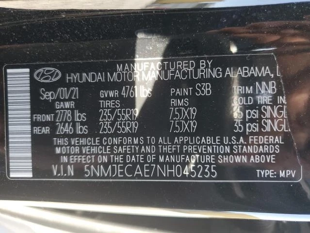 Photo 12 VIN: 5NMJECAE7NH045235 - HYUNDAI TUCSON LIM 