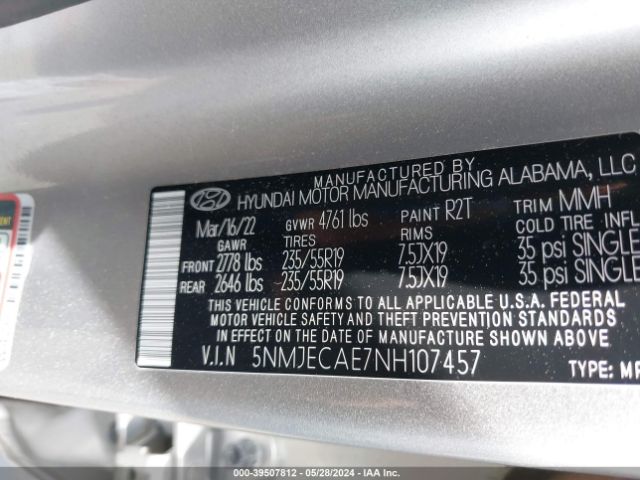 Photo 8 VIN: 5NMJECAE7NH107457 - HYUNDAI TUCSON 