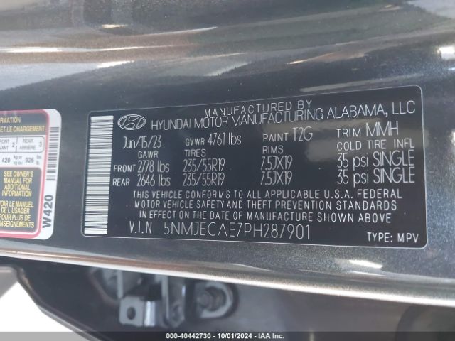 Photo 8 VIN: 5NMJECAE7PH287901 - HYUNDAI TUCSON 