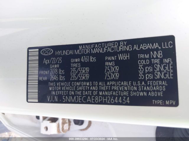 Photo 8 VIN: 5NMJECAE8PH264434 - HYUNDAI TUCSON 