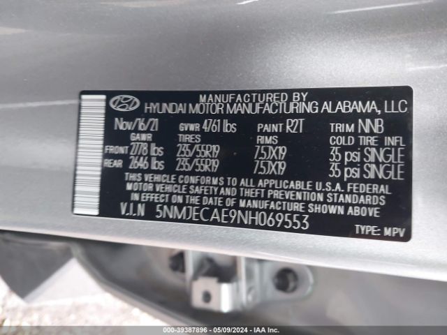 Photo 8 VIN: 5NMJECAE9NH069553 - HYUNDAI TUCSON 