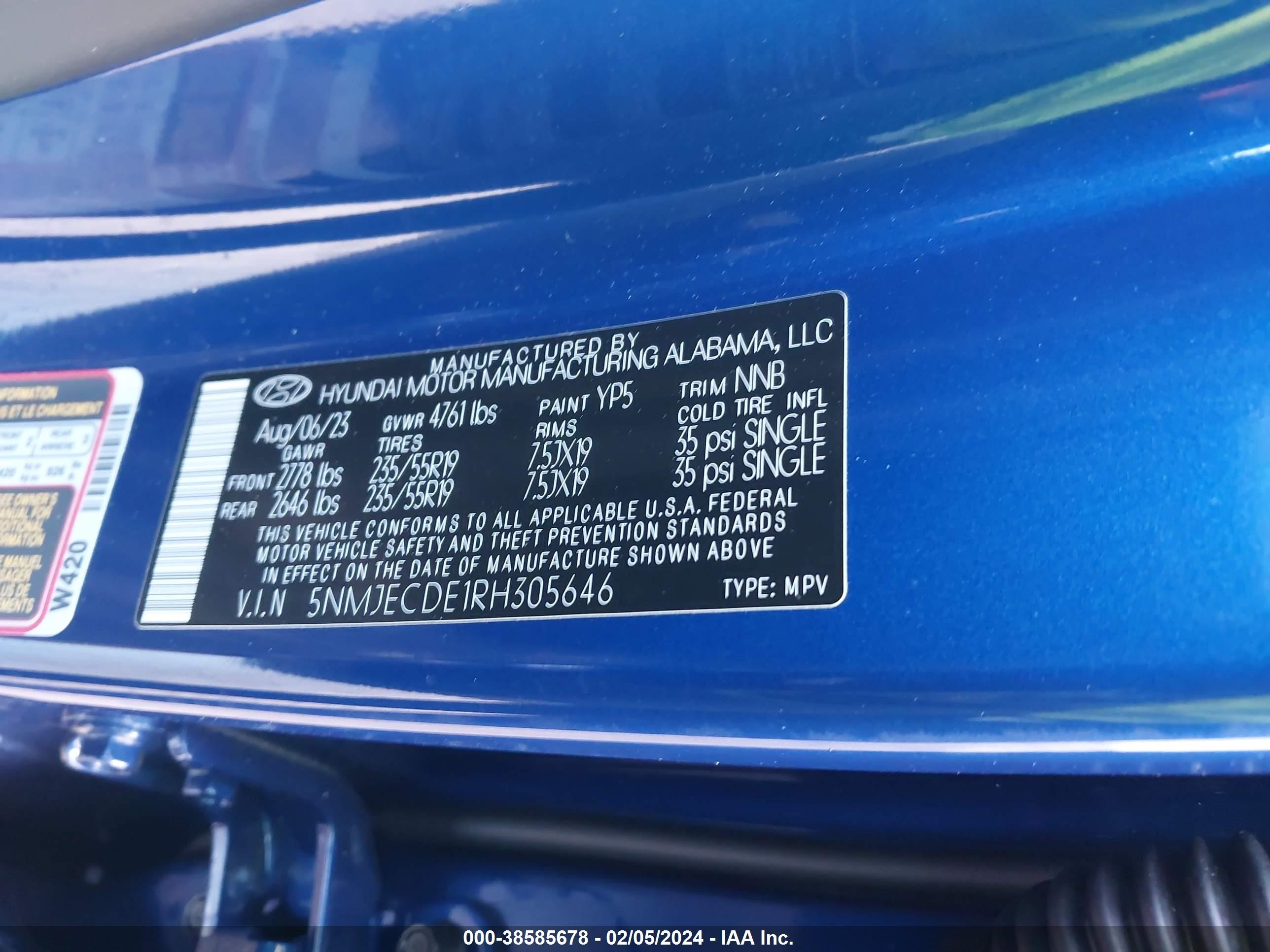 Photo 8 VIN: 5NMJECDE1RH305646 - HYUNDAI TUCSON 