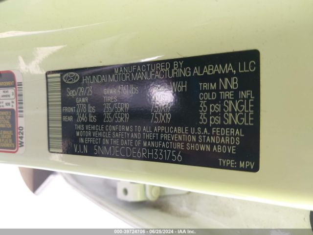 Photo 8 VIN: 5NMJECDE6RH331756 - HYUNDAI TUCSON 