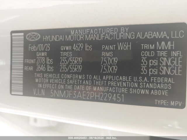 Photo 8 VIN: 5NMJF3AE2PH229451 - HYUNDAI TUCSON 