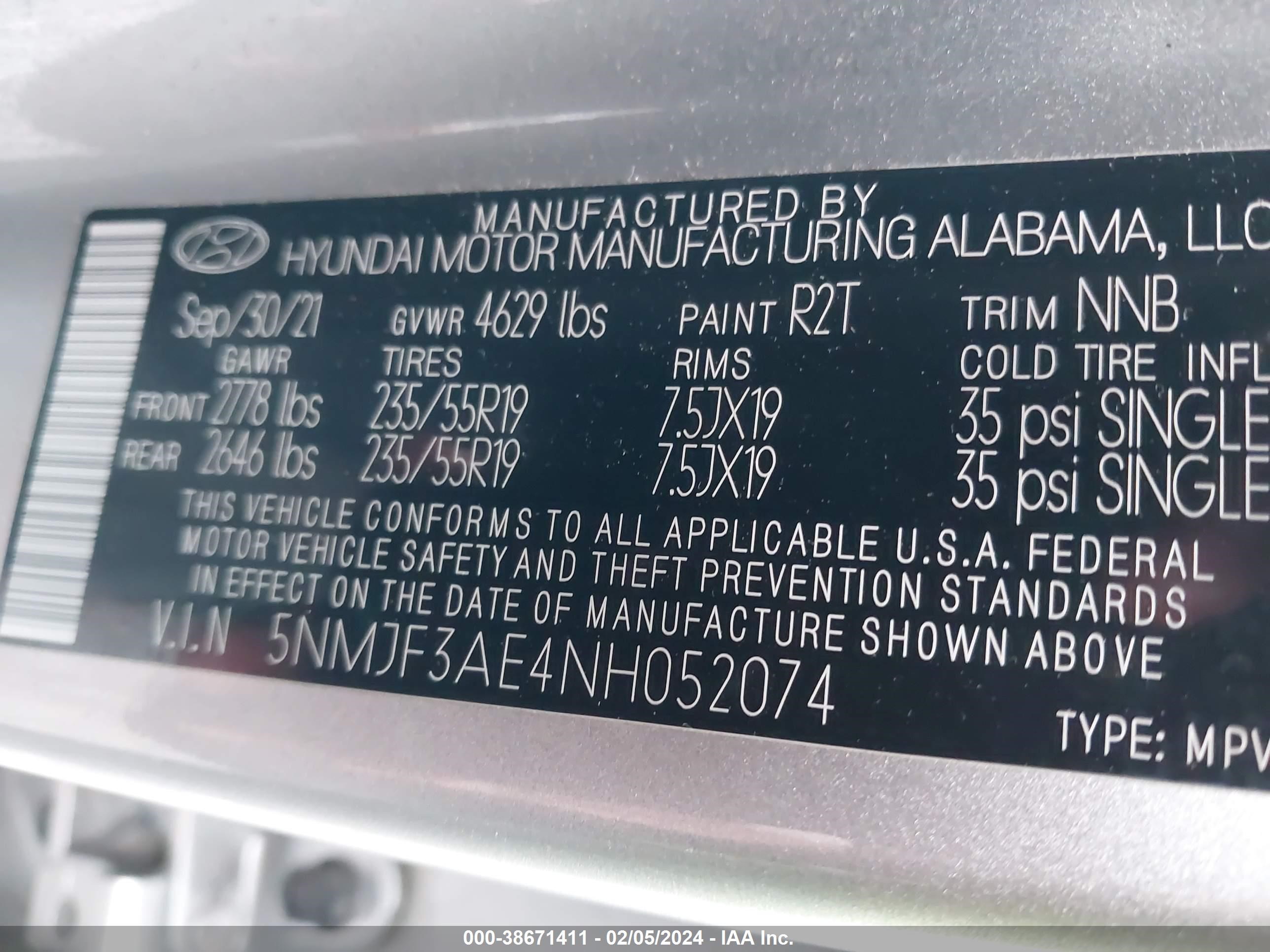 Photo 8 VIN: 5NMJF3AE4NH052074 - HYUNDAI TUCSON 