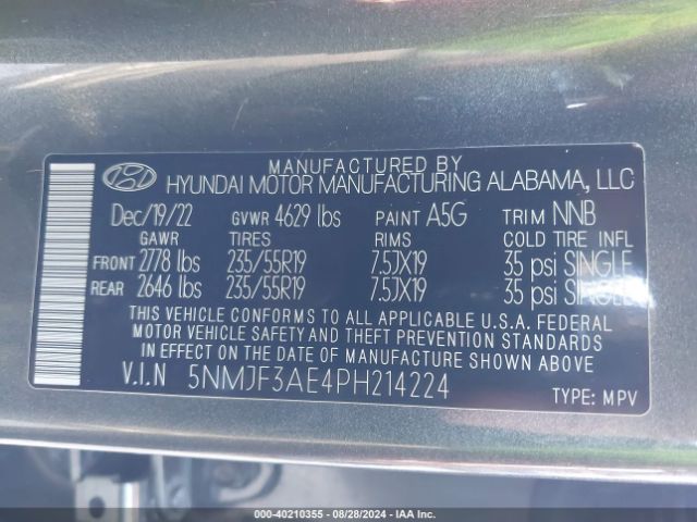 Photo 8 VIN: 5NMJF3AE4PH214224 - HYUNDAI TUCSON 