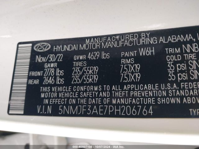 Photo 8 VIN: 5NMJF3AE7PH206764 - HYUNDAI TUCSON 