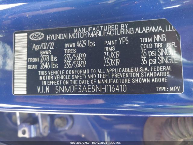 Photo 8 VIN: 5NMJF3AE8NH116410 - HYUNDAI TUCSON 