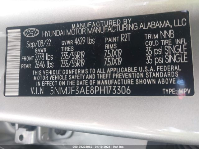 Photo 8 VIN: 5NMJF3AE8PH173306 - HYUNDAI TUCSON 