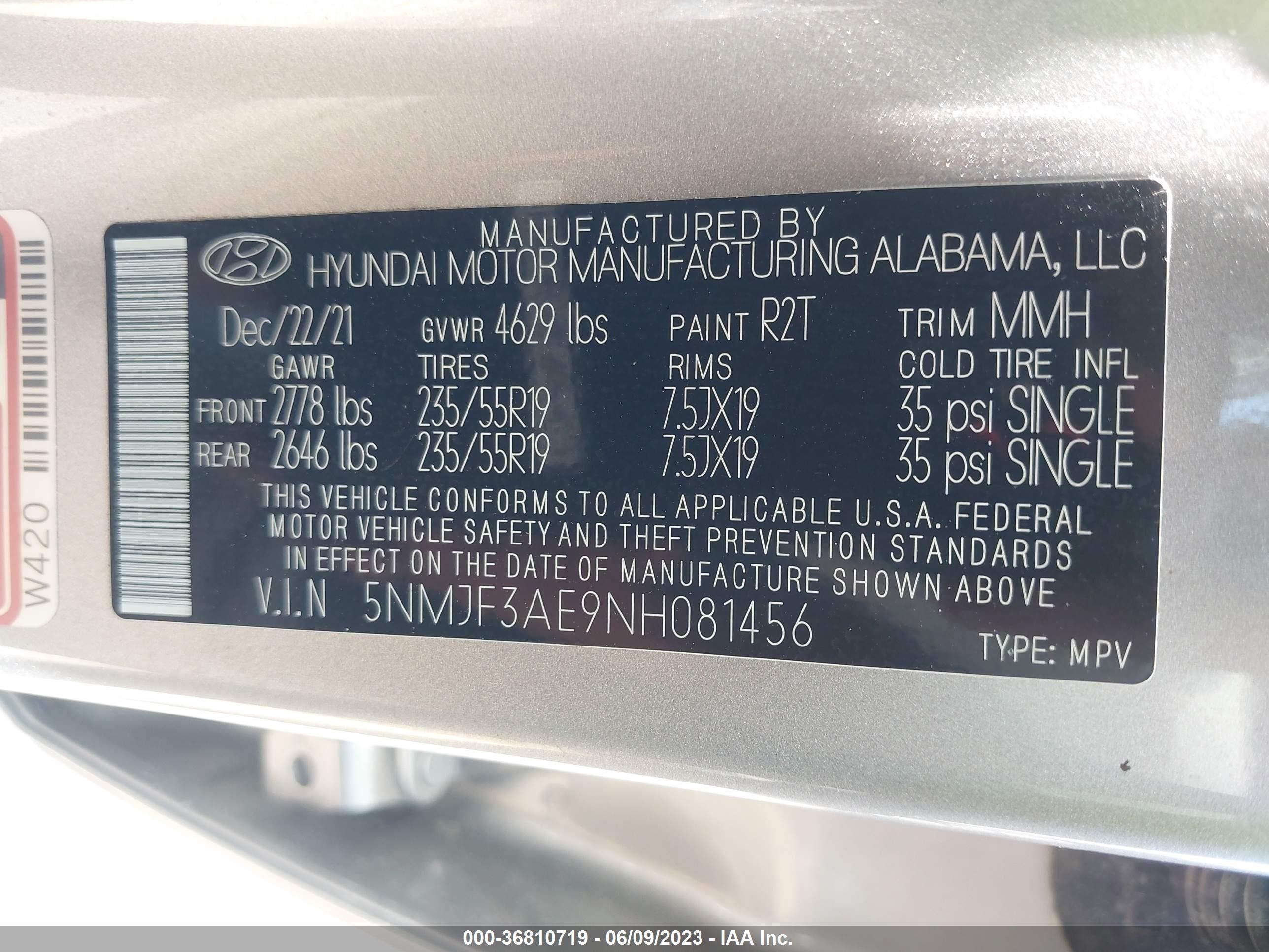 Photo 8 VIN: 5NMJF3AE9NH081456 - HYUNDAI TUCSON 