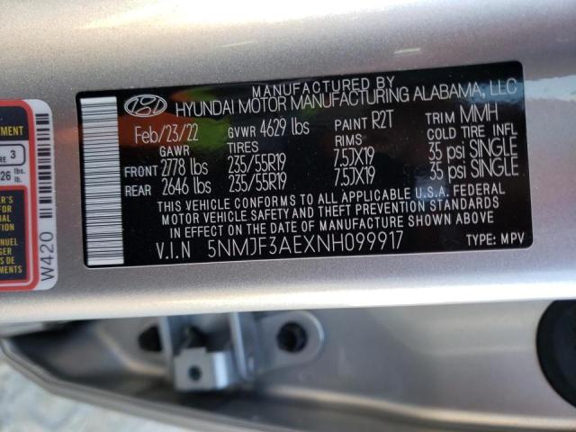 Photo 9 VIN: 5NMJF3AEXNH099917 - HYUNDAI TUCSON SEL 