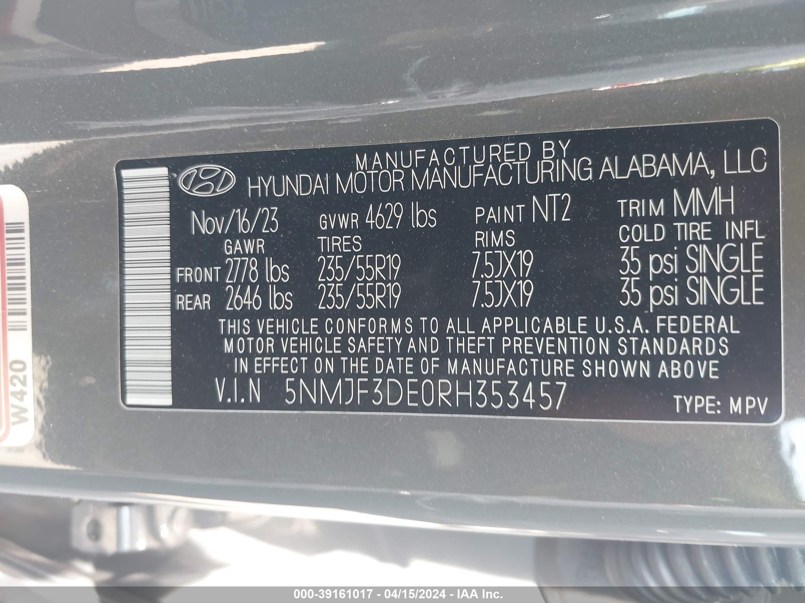 Photo 8 VIN: 5NMJF3DE0RH353457 - HYUNDAI TUCSON 