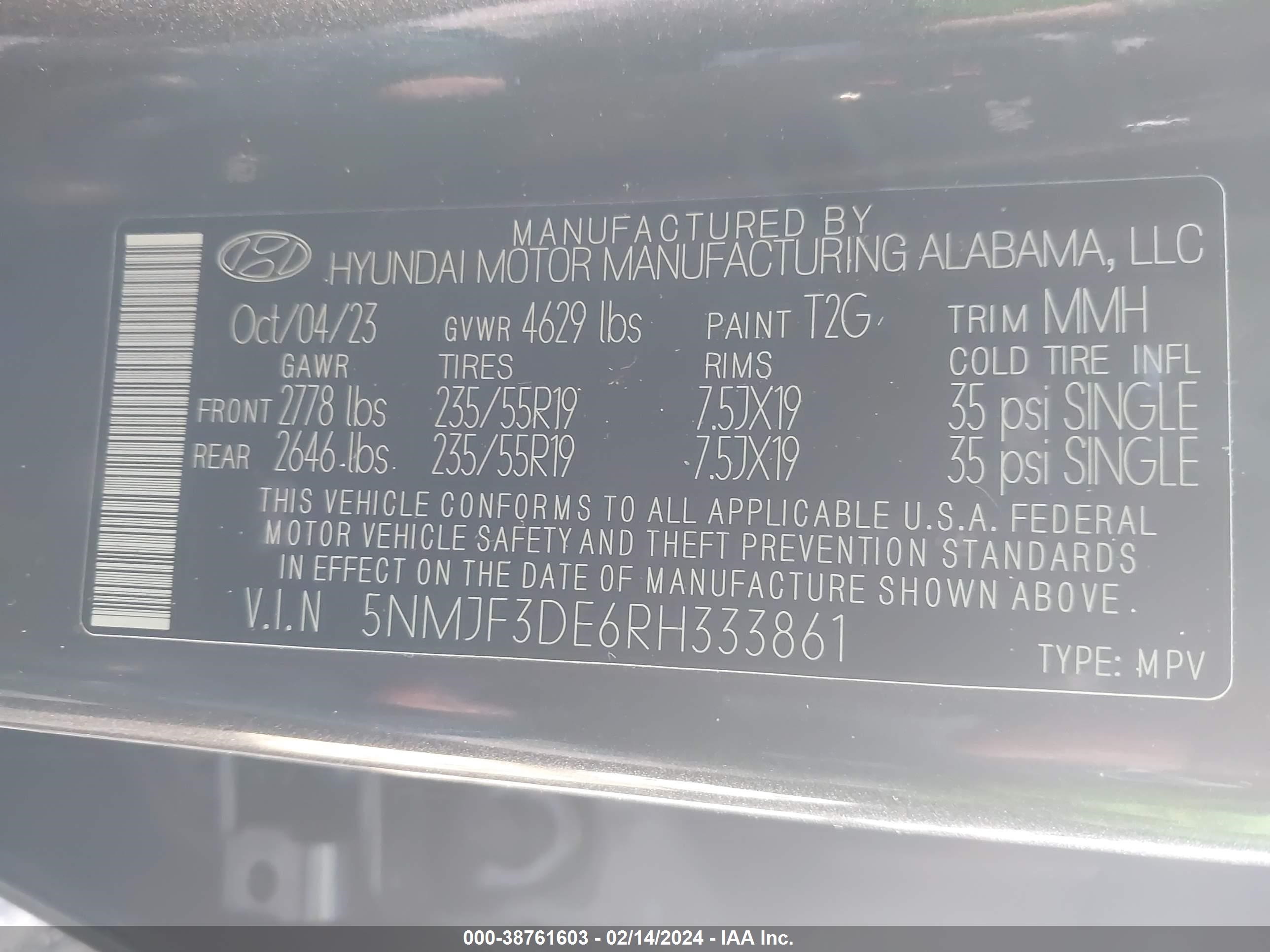 Photo 8 VIN: 5NMJF3DE6RH333861 - HYUNDAI TUCSON 