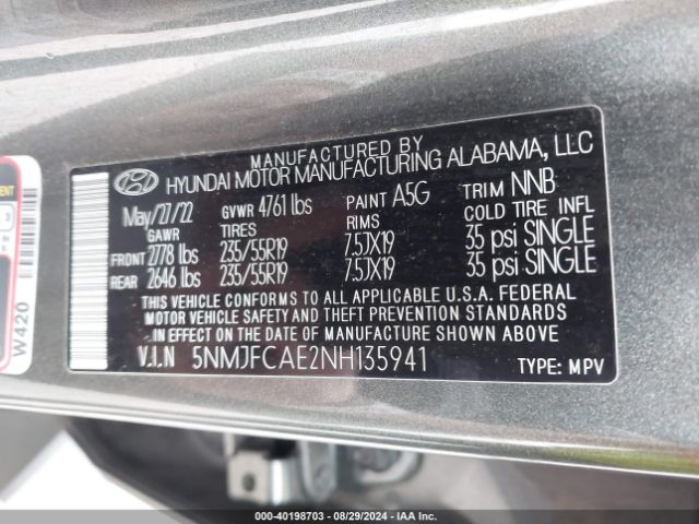 Photo 8 VIN: 5NMJFCAE2NH135941 - HYUNDAI TUCSON 