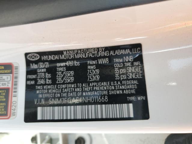 Photo 12 VIN: 5NMJFCAE4NH011668 - HYUNDAI TUCSON SEL 