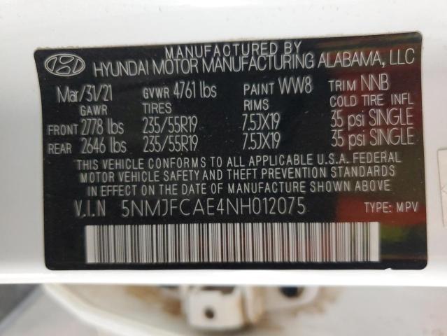 Photo 12 VIN: 5NMJFCAE4NH012075 - HYUNDAI TUCSON SEL 