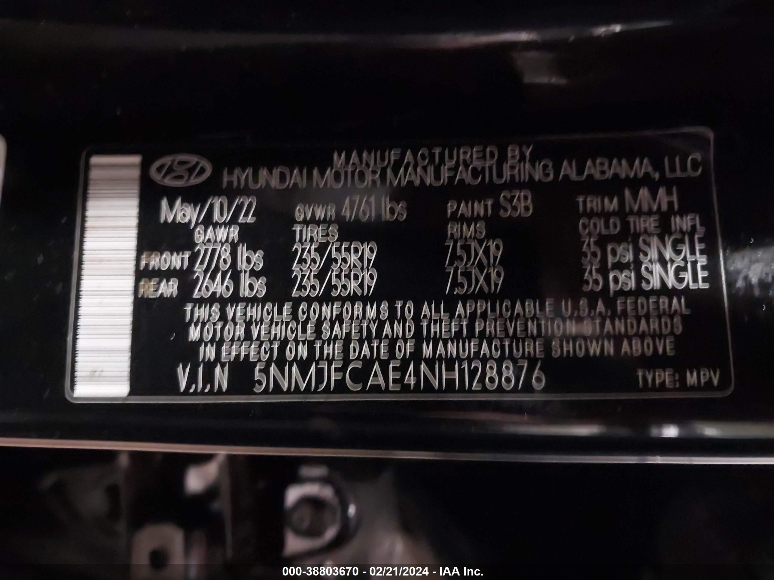 Photo 8 VIN: 5NMJFCAE4NH128876 - HYUNDAI TUCSON 