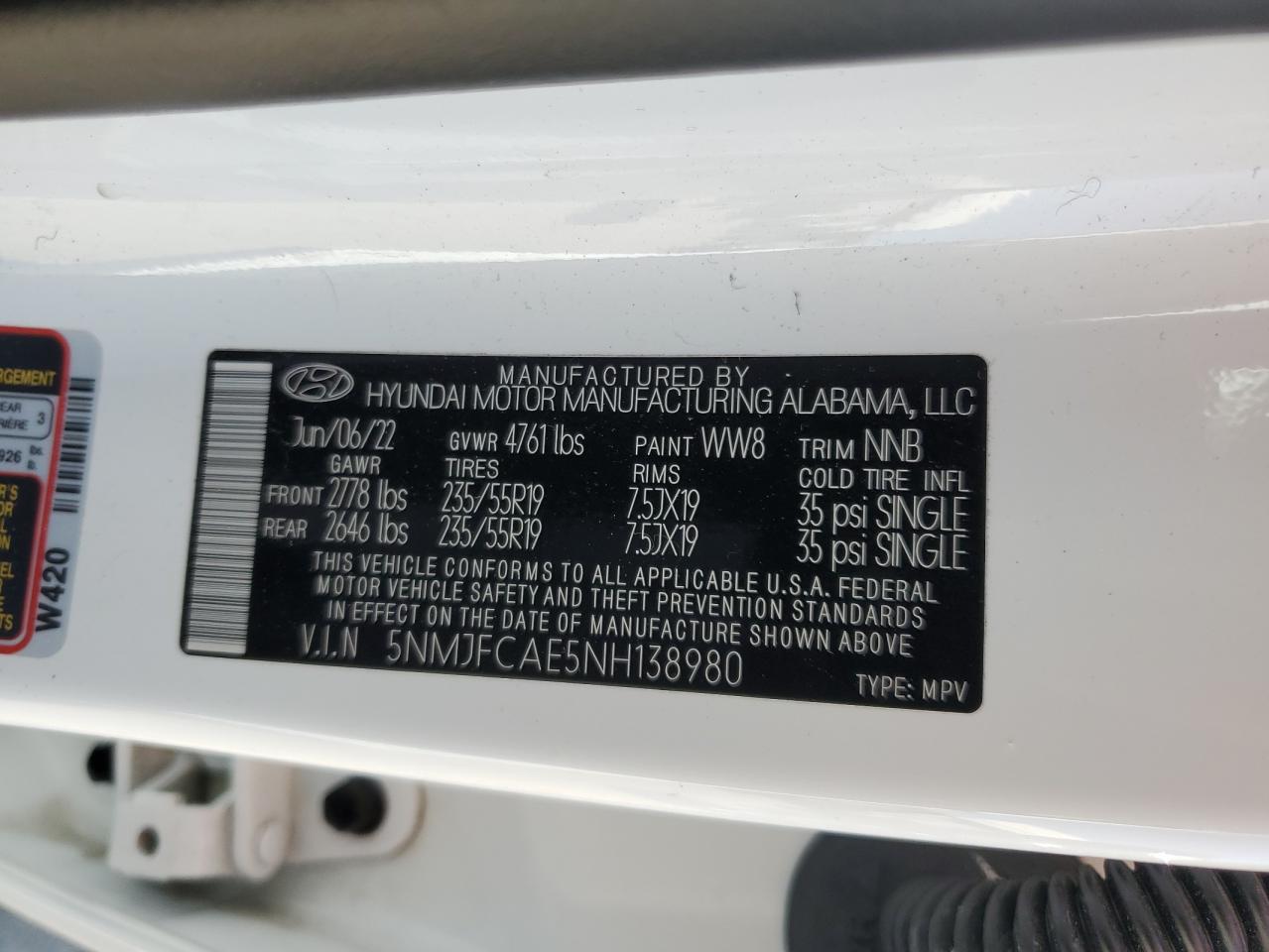 Photo 12 VIN: 5NMJFCAE5NH138980 - HYUNDAI TUCSON 