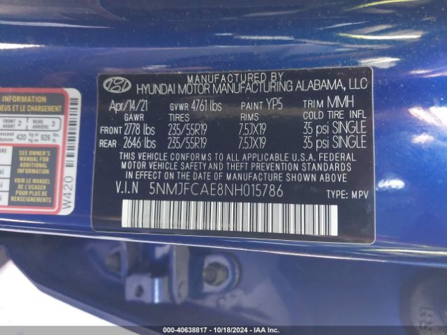 Photo 8 VIN: 5NMJFCAE8NH015786 - HYUNDAI TUCSON 