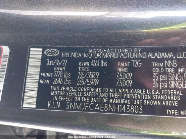 Photo 8 VIN: 5NMJFCAE8NH143803 - HYUNDAI TUCSON 