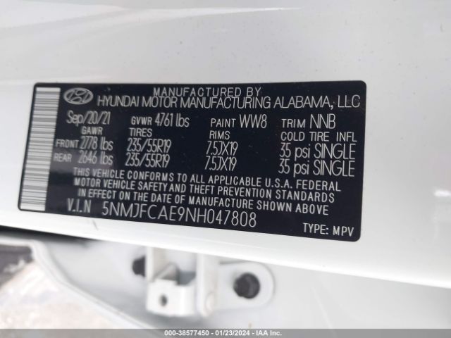 Photo 8 VIN: 5NMJFCAE9NH047808 - HYUNDAI TUCSON 