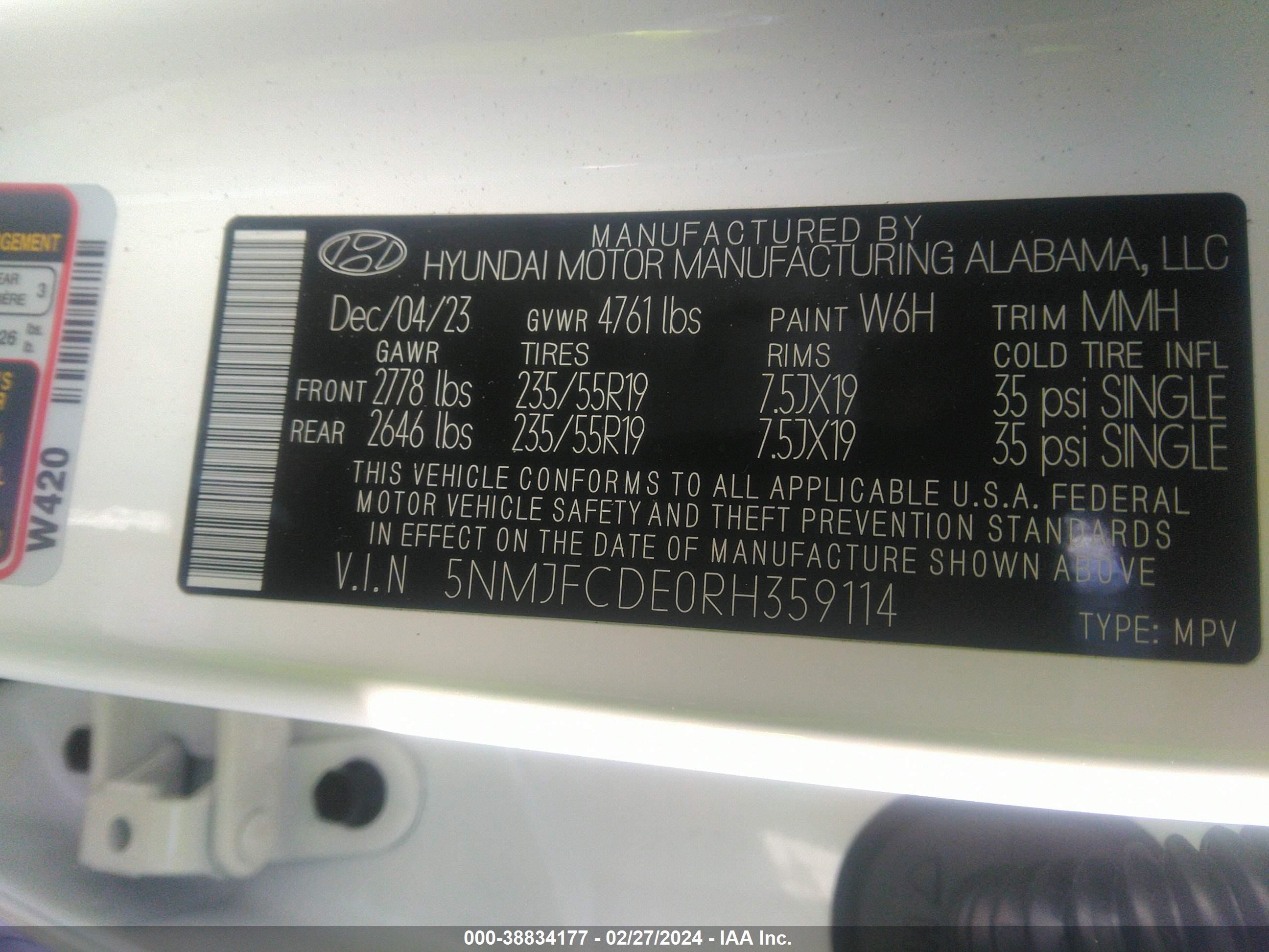 Photo 8 VIN: 5NMJFCDE0RH359114 - HYUNDAI TUCSON 