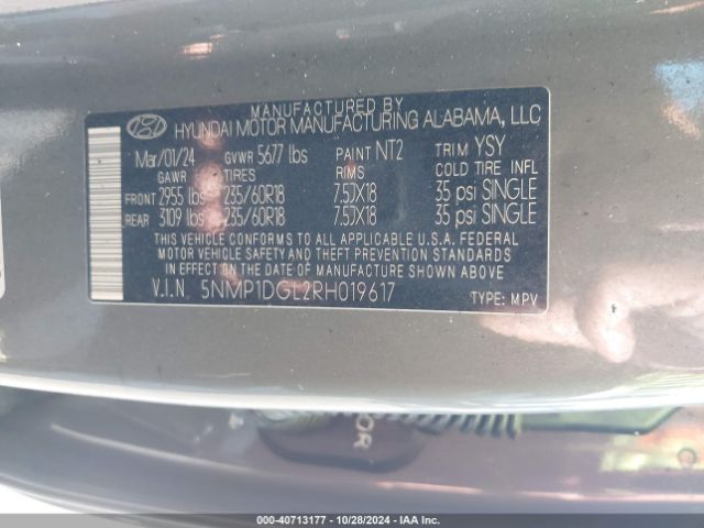 Photo 8 VIN: 5NMP1DGL2RH019617 - HYUNDAI SANTA FE 