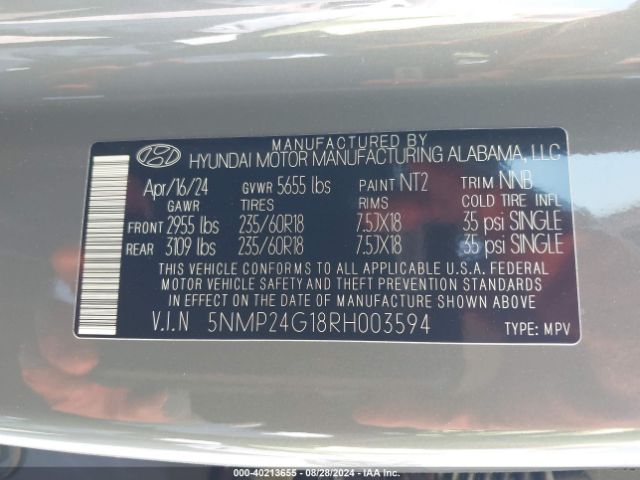 Photo 8 VIN: 5NMP24G18RH003594 - HYUNDAI SANTA FE 