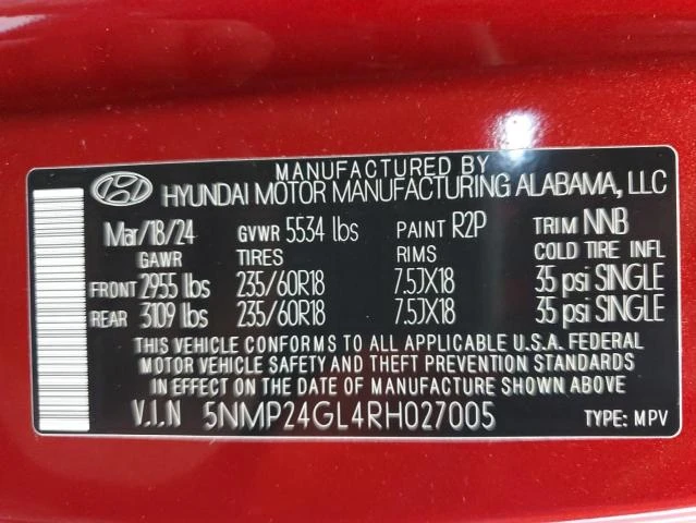 Photo 12 VIN: 5NMP24GL4RH027005 - HYUNDAI SANTA FE S 