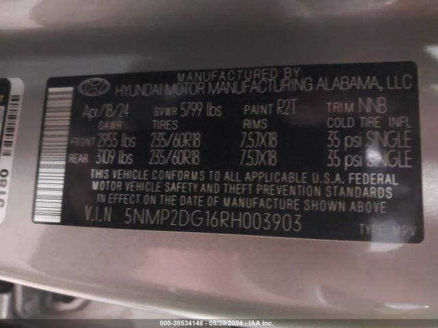 Photo 8 VIN: 5NMP2DG16RH003903 - HYUNDAI SANTA FE 