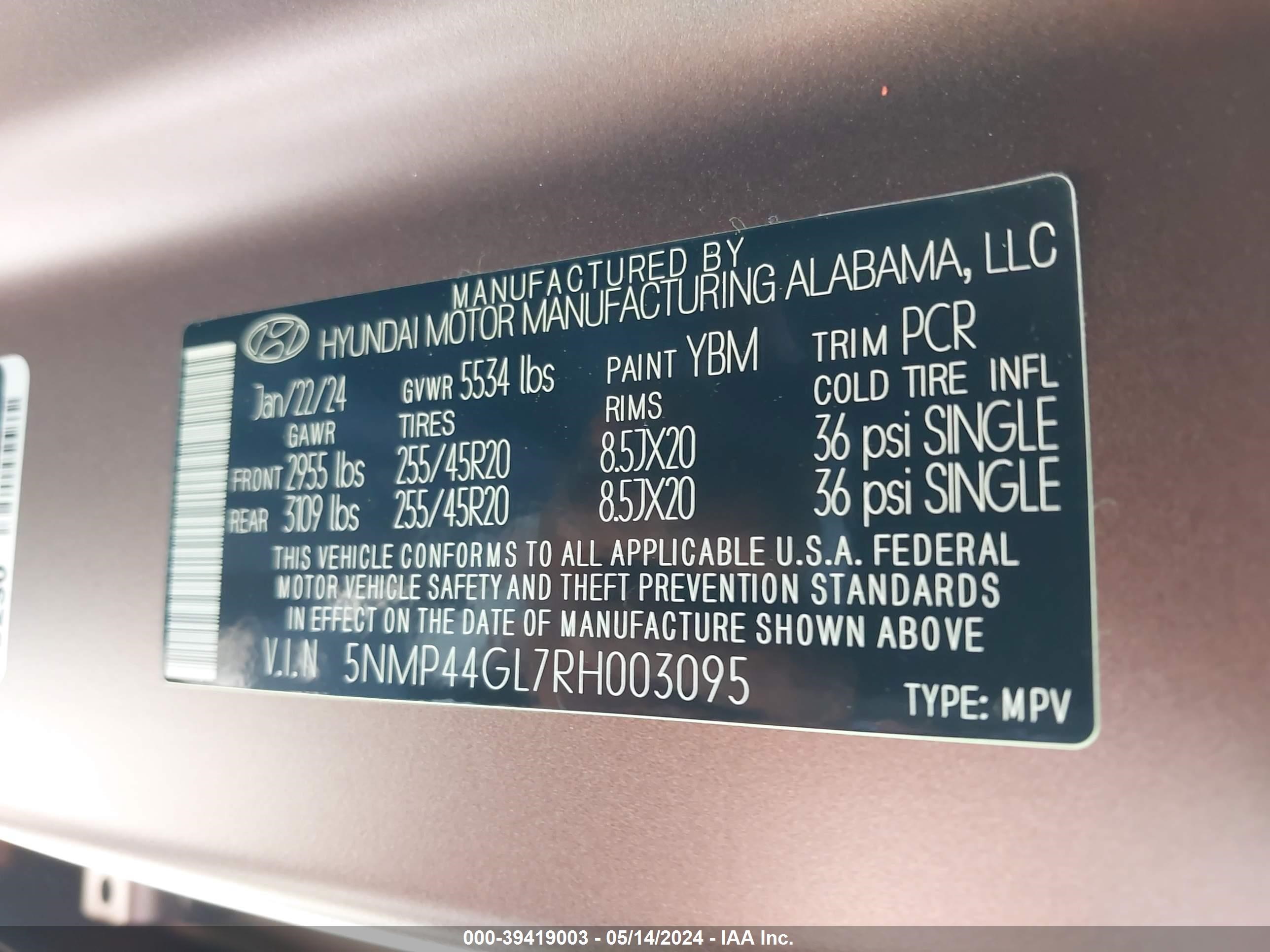 Photo 8 VIN: 5NMP44GL7RH003095 - HYUNDAI SANTA FE 