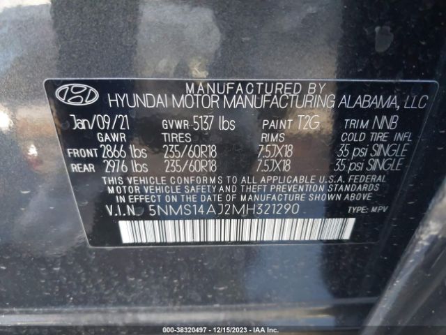 Photo 8 VIN: 5NMS14AJ2MH321290 - HYUNDAI SANTA FE 