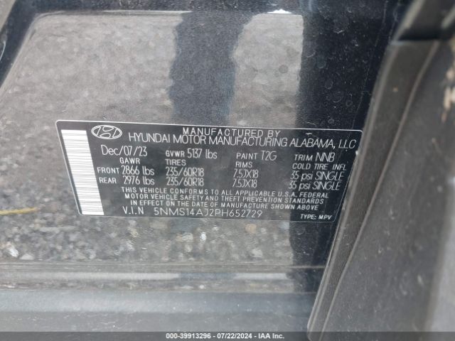 Photo 8 VIN: 5NMS14AJ2PH652729 - HYUNDAI SANTA FE 