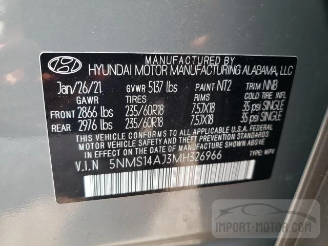 Photo 11 VIN: 5NMS14AJ3MH326966 - HYUNDAI SANTA FE 