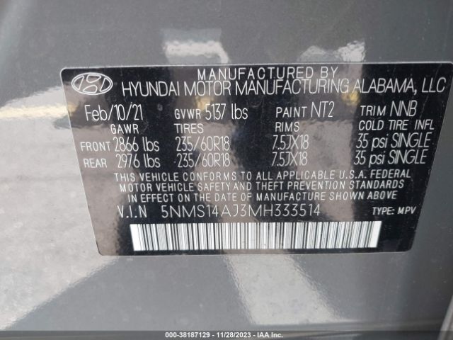 Photo 8 VIN: 5NMS14AJ3MH333514 - HYUNDAI SANTA FE 