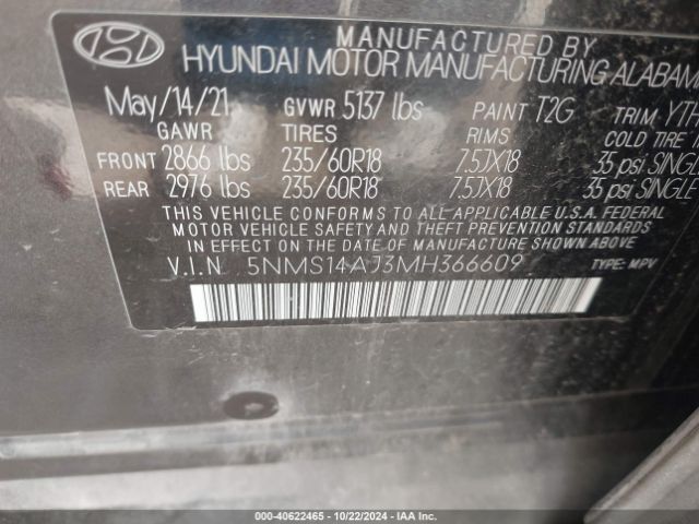 Photo 8 VIN: 5NMS14AJ3MH366609 - HYUNDAI SANTA FE 