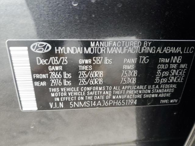 Photo 12 VIN: 5NMS14AJ6PH651194 - HYUNDAI SANTA FE 