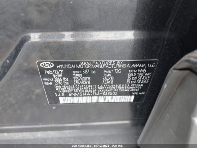 Photo 8 VIN: 5NMS14AJ7MH333502 - HYUNDAI SANTA FE 