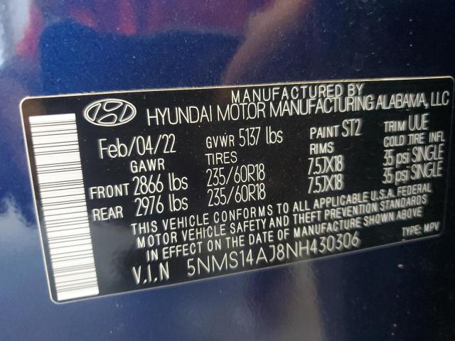 Photo 9 VIN: 5NMS14AJ8NH430306 - HYUNDAI SANTA FE S 