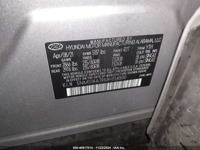 Photo 8 VIN: 5NMS14AJ9MH354500 - HYUNDAI SANTA FE 