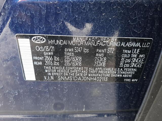 Photo 9 VIN: 5NMS1DAJ0NH402113 - HYUNDAI SANTA FE S 