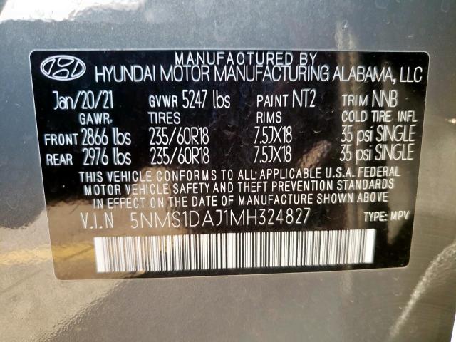 Photo 9 VIN: 5NMS1DAJ1MH324827 - HYUNDAI SANTA FE S 